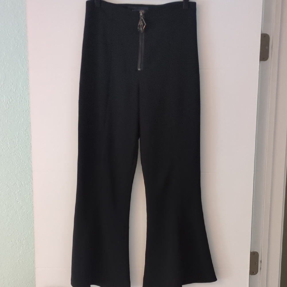 Cushnie Et Ochs Elegant Black Ankle Wide Leg Classic Black Exposed Zipper Pants